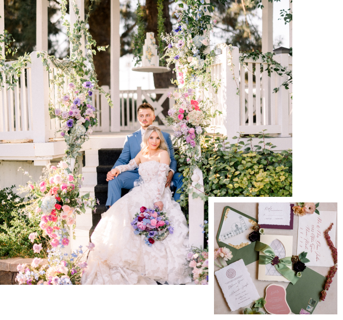 Artisan luxury wedding bride and groom on gazebo
